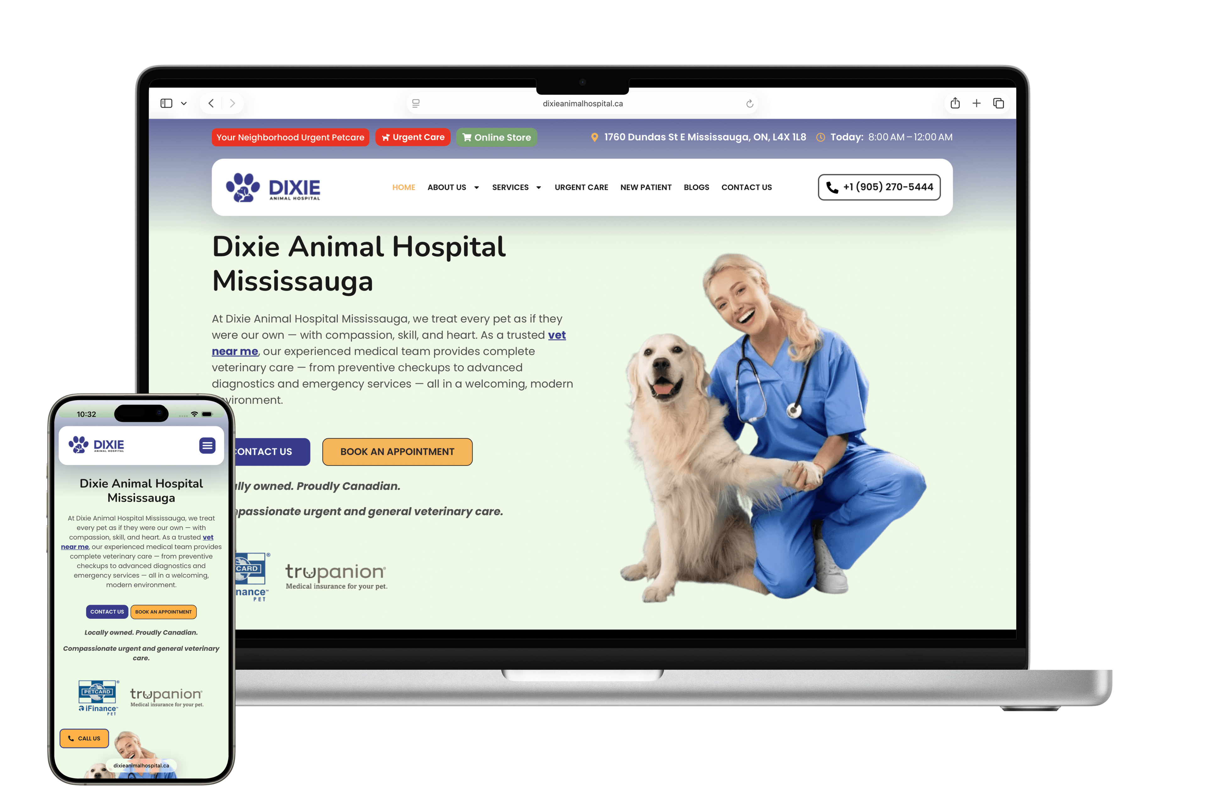 Dixie Animal Hospital website mockup