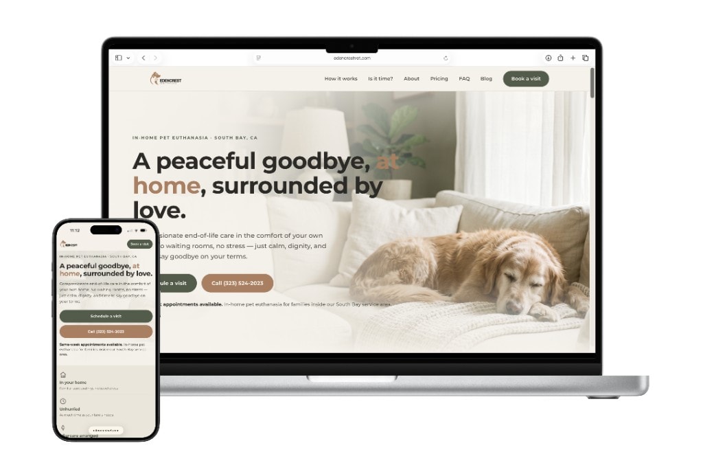 Edencrest Veterinary Care website mockup