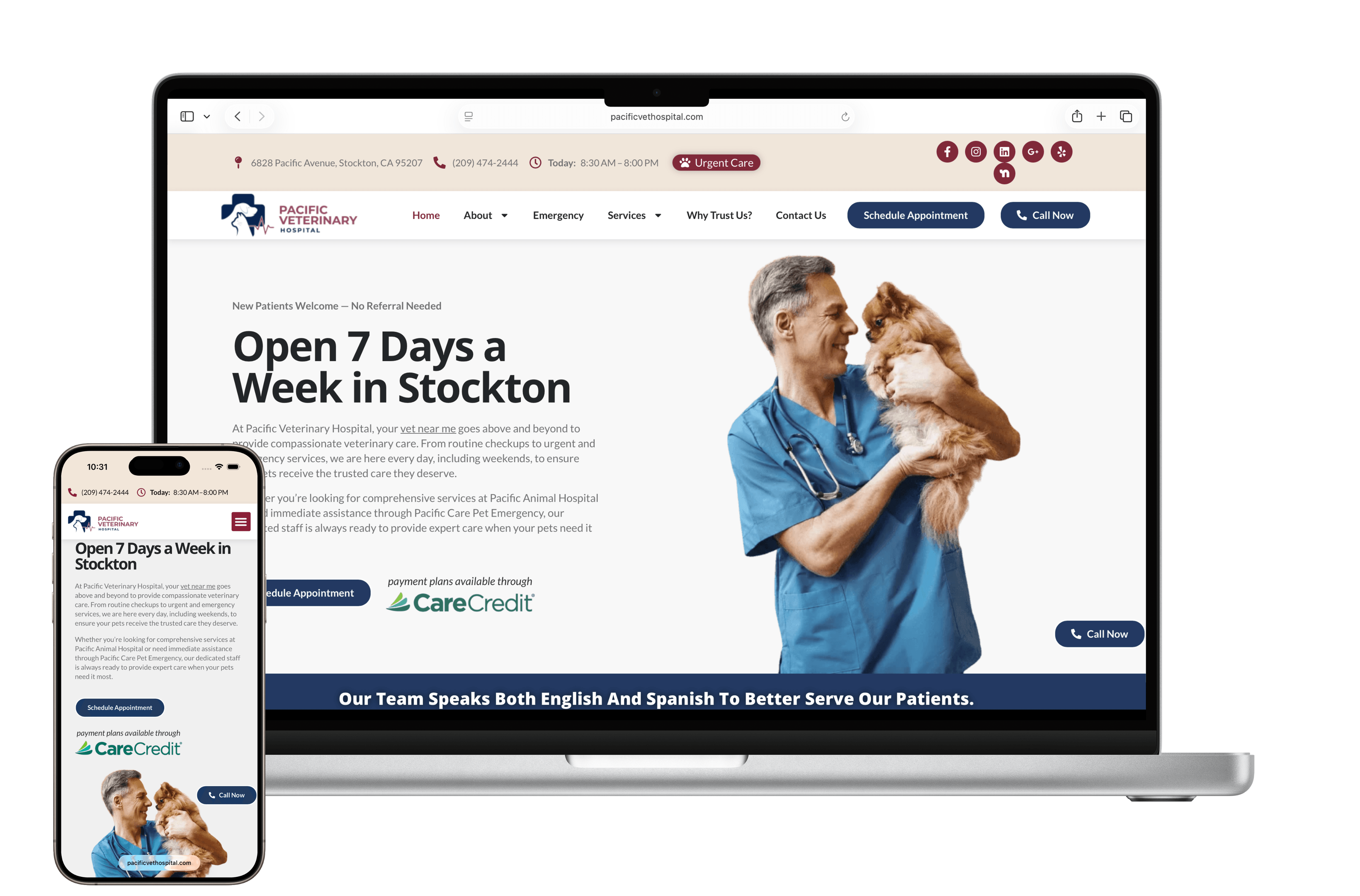Pacific Veterinary Hospital website mockup